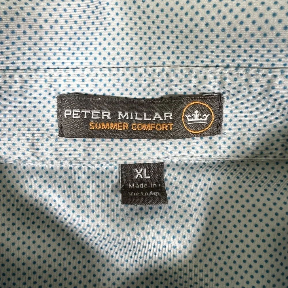 Peter‎ Millar Shirt Mens XL Blue Polka Dot Summer Comfort Golf Polo Logo Preppy